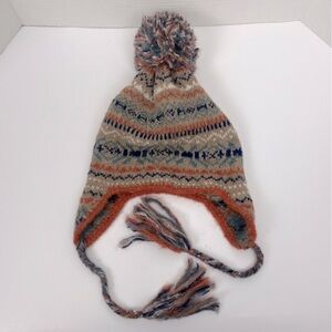 Classic Alpaca 89% alpaca knit tassel ear flap pompom hat, OS.